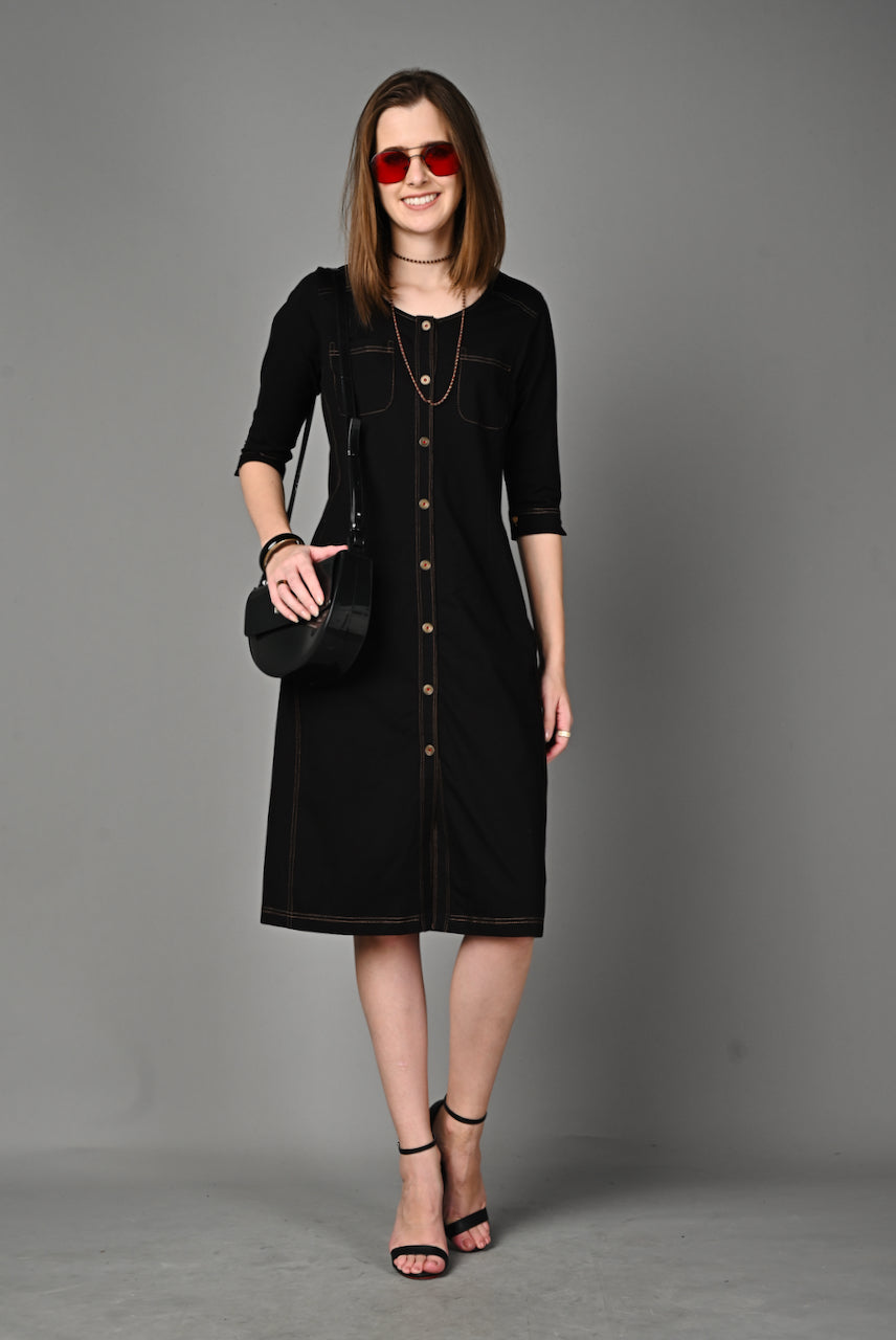 Black Stretch Round-neck Dress