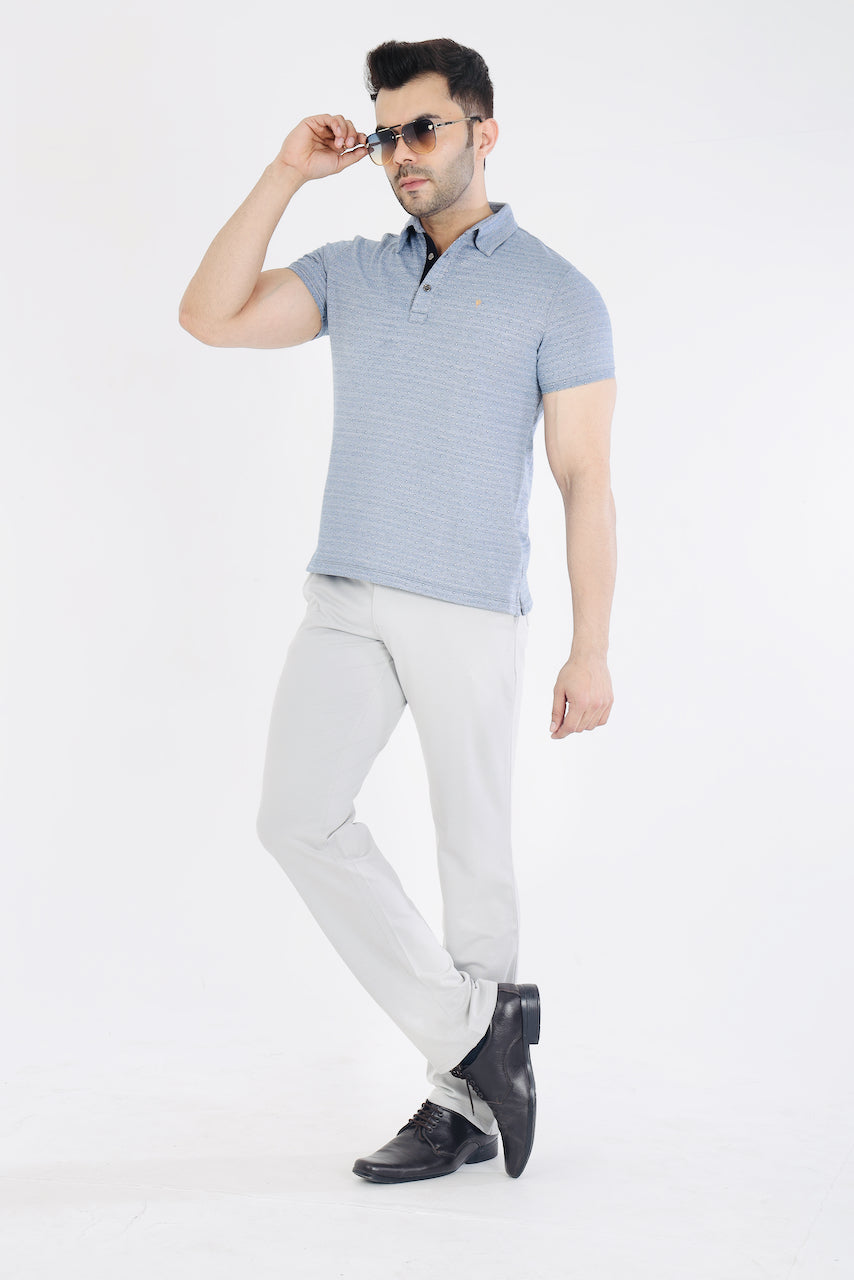 Men's Blue Jacquard Cotton Tshirt