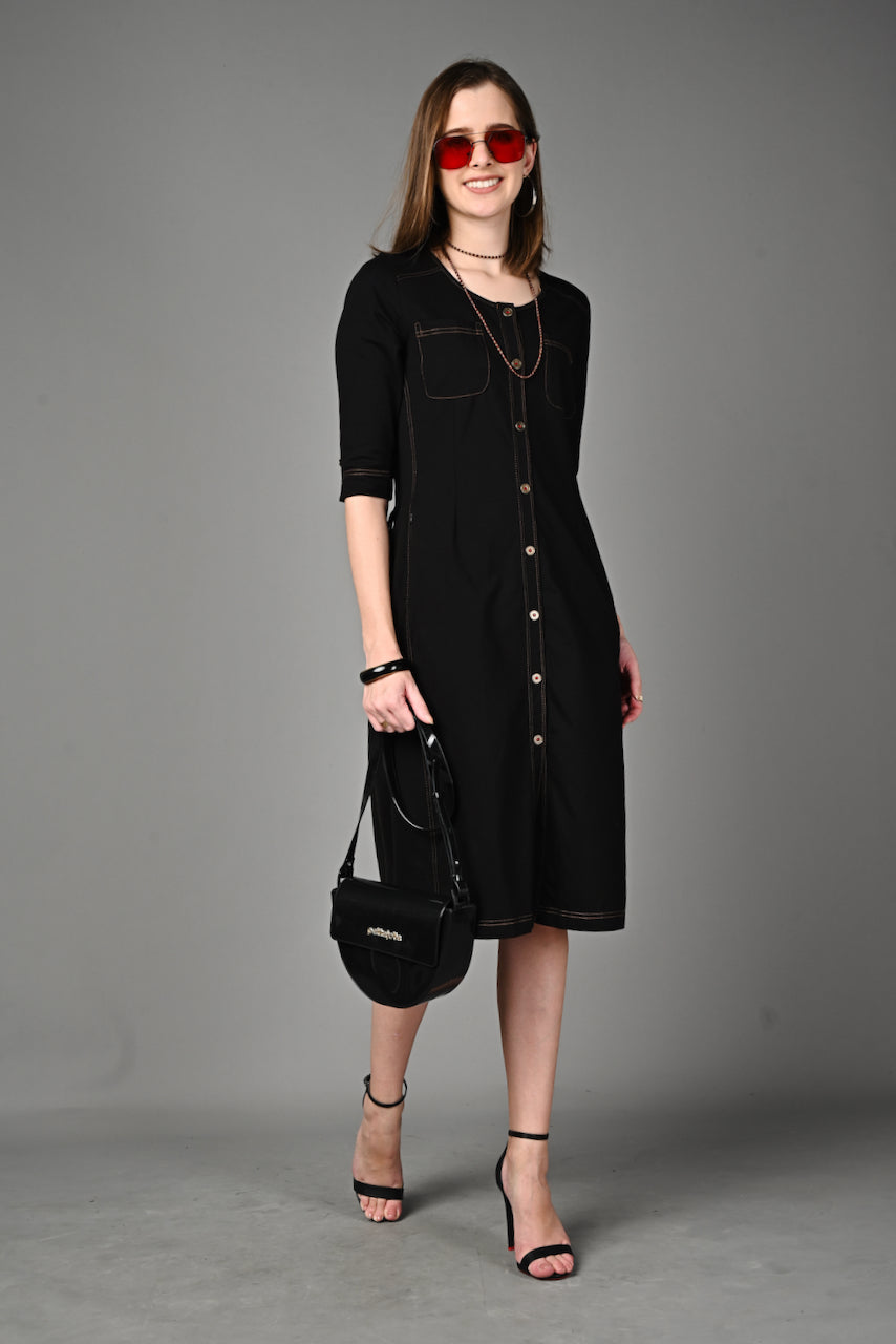 Black Stretch Round-neck Dress