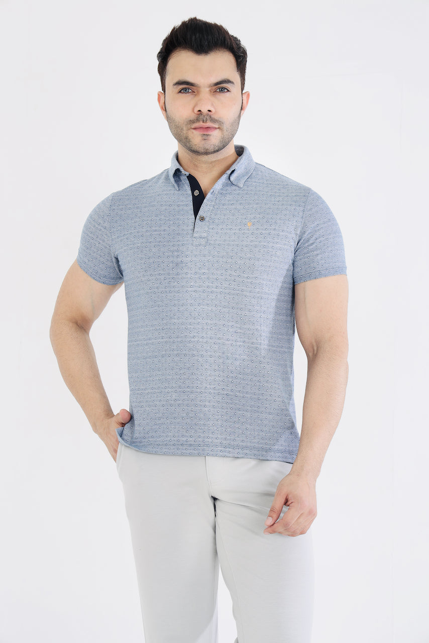 Men's Blue Jacquard Cotton Tshirt