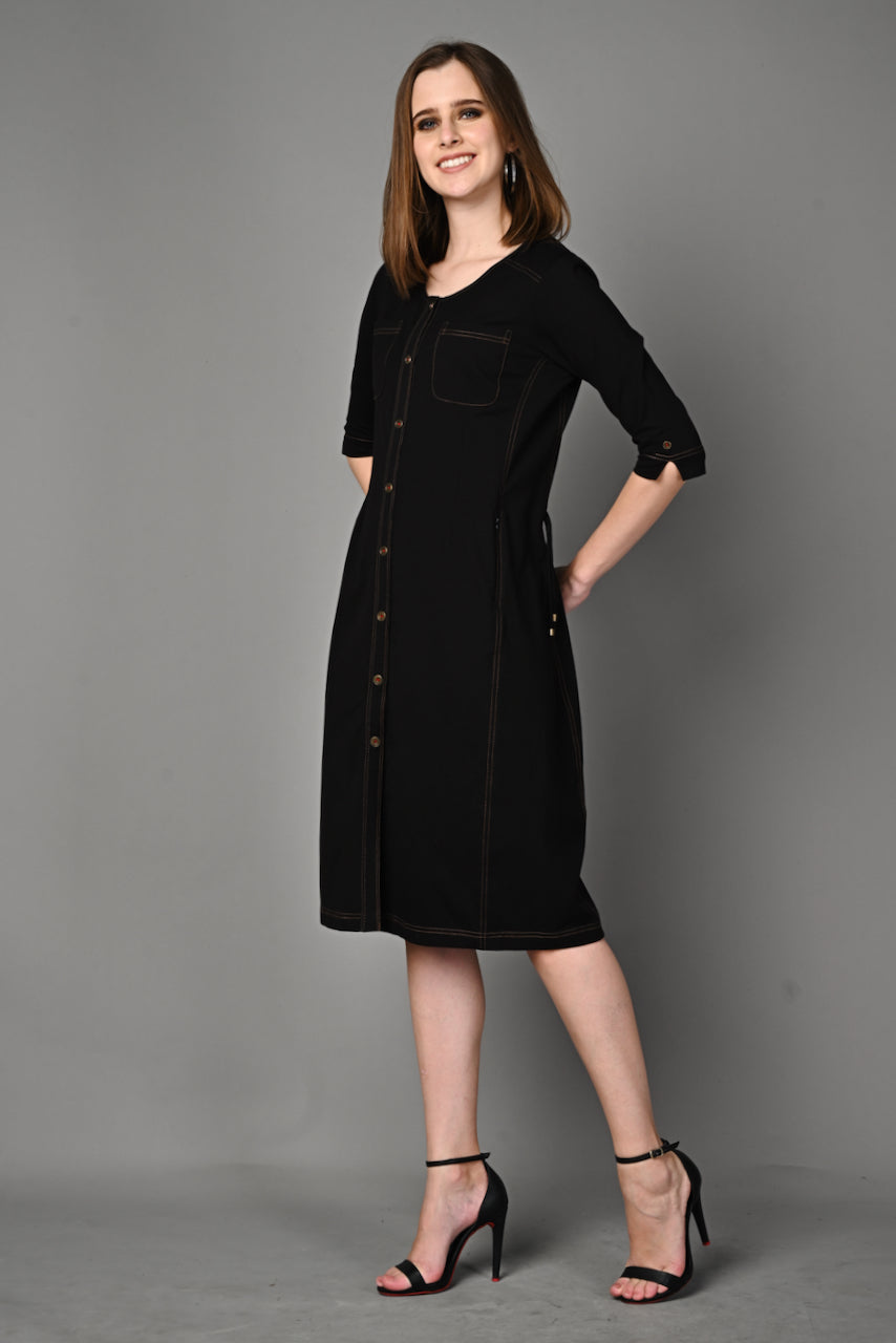 Black Stretch Round-neck Dress