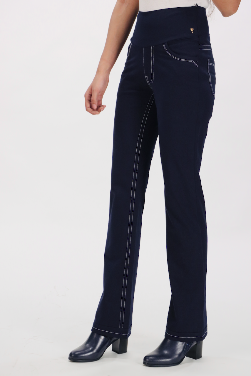 New Jeans - Stitch Solid Navy Cotton Stretch Pants