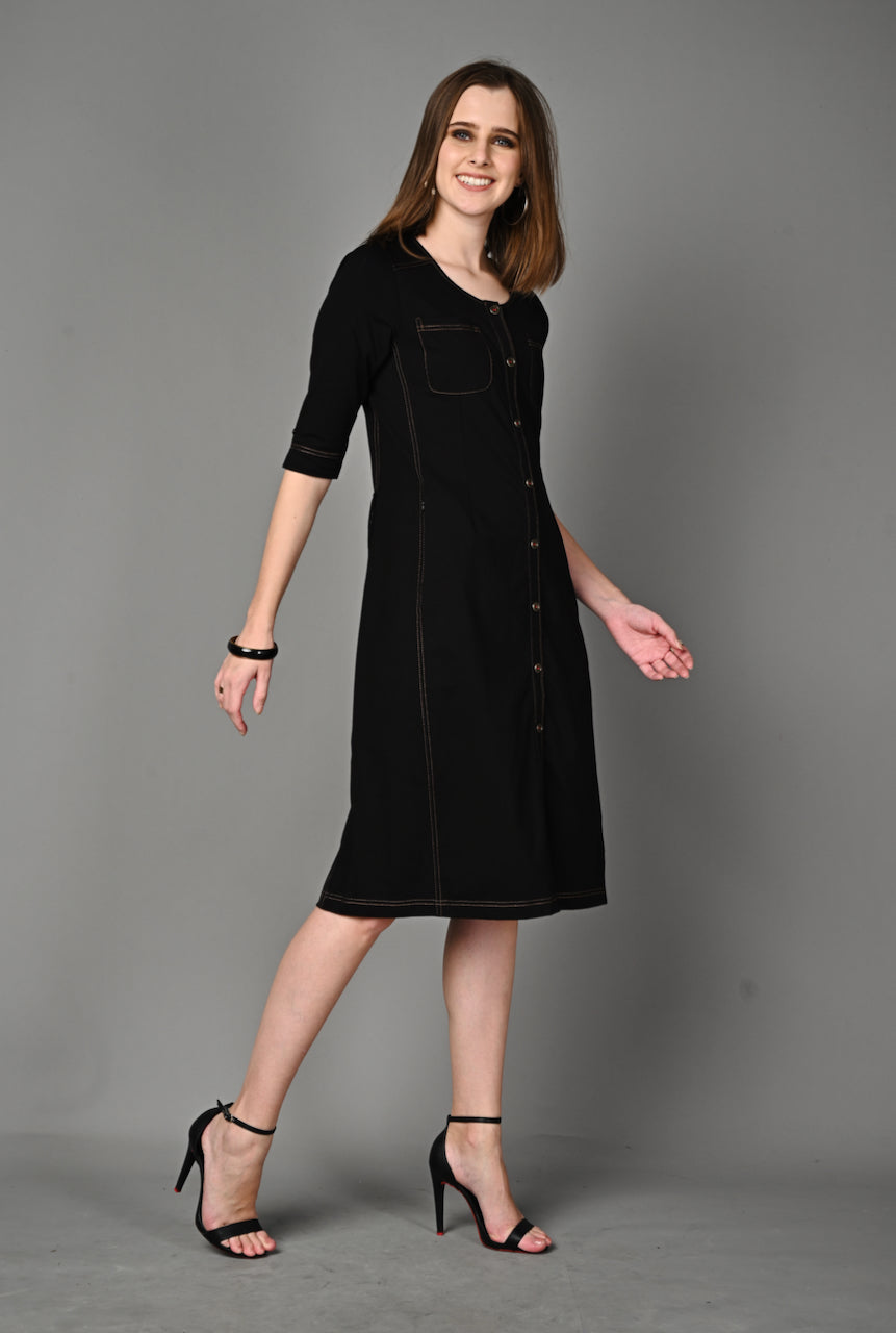 Black Stretch Round-neck Dress