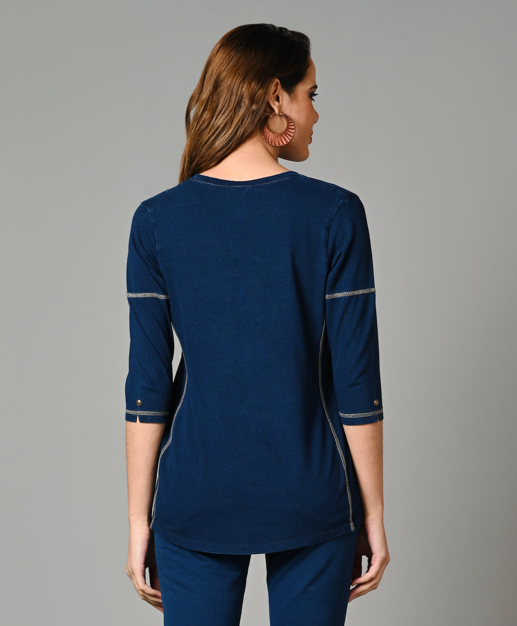 Denim Indigo Stretch Side Yoke Top