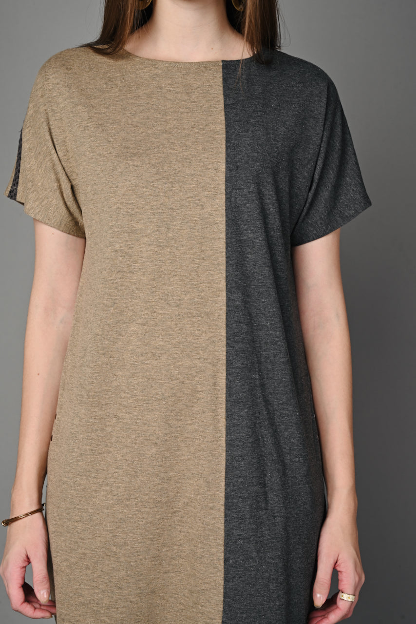 Fawn Grey Melange Stretch Round Neck Dress