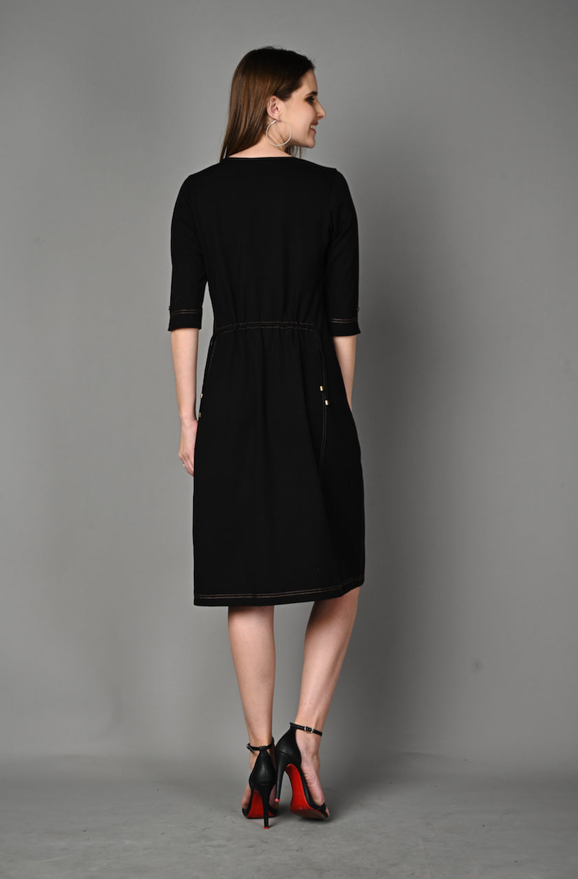 Black Stretch Round-neck Dress