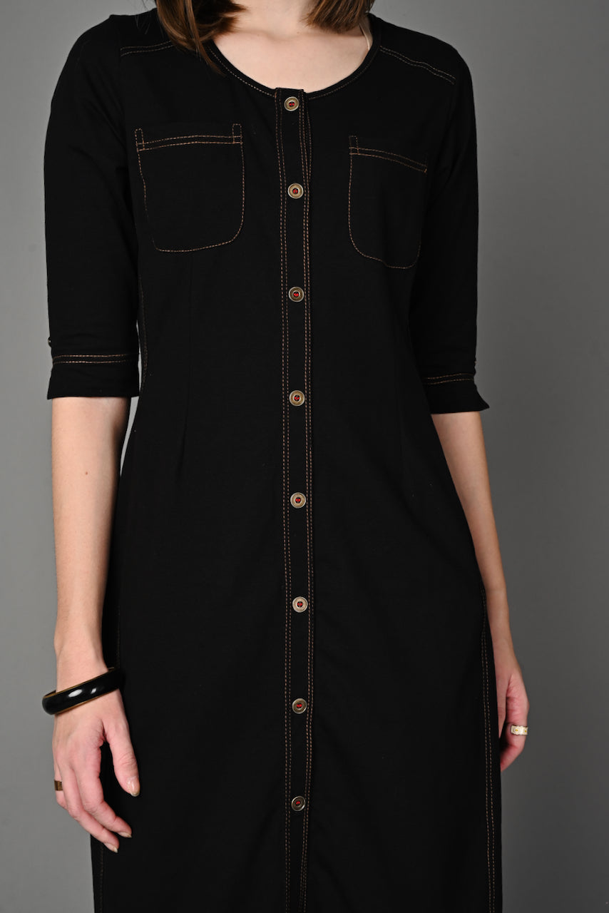 Black Stretch Round-neck Dress