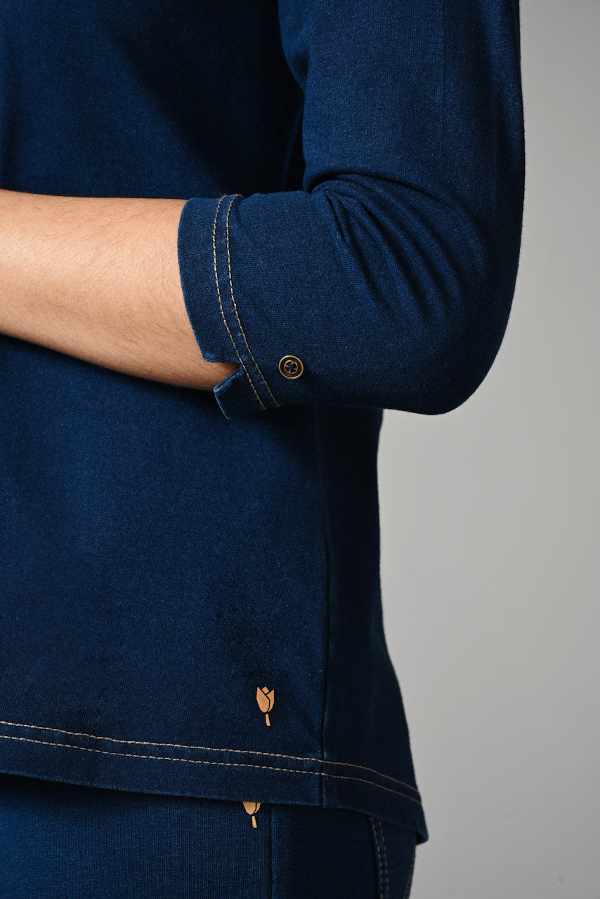Denim Stretch Indigo V Neck Top