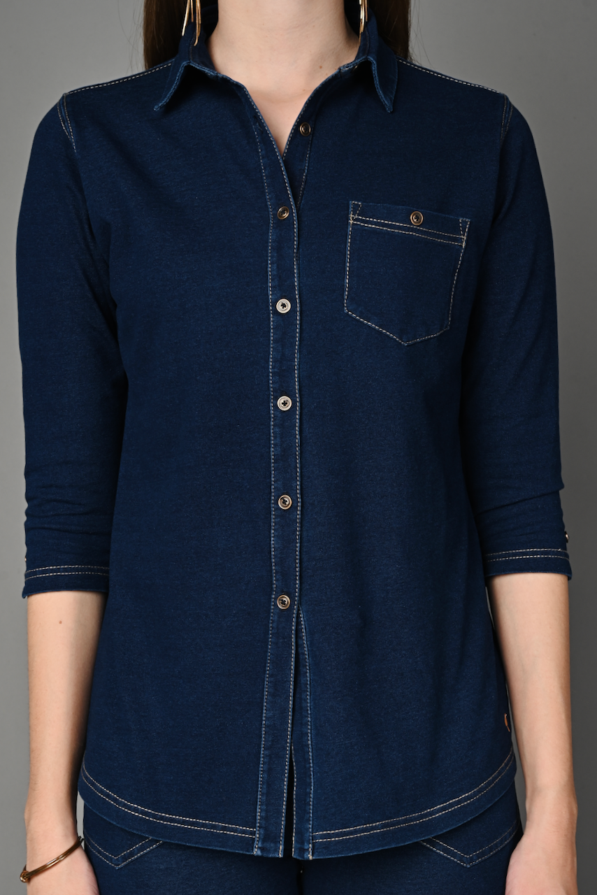 Denim Indigo Cotton Stretch Shirt