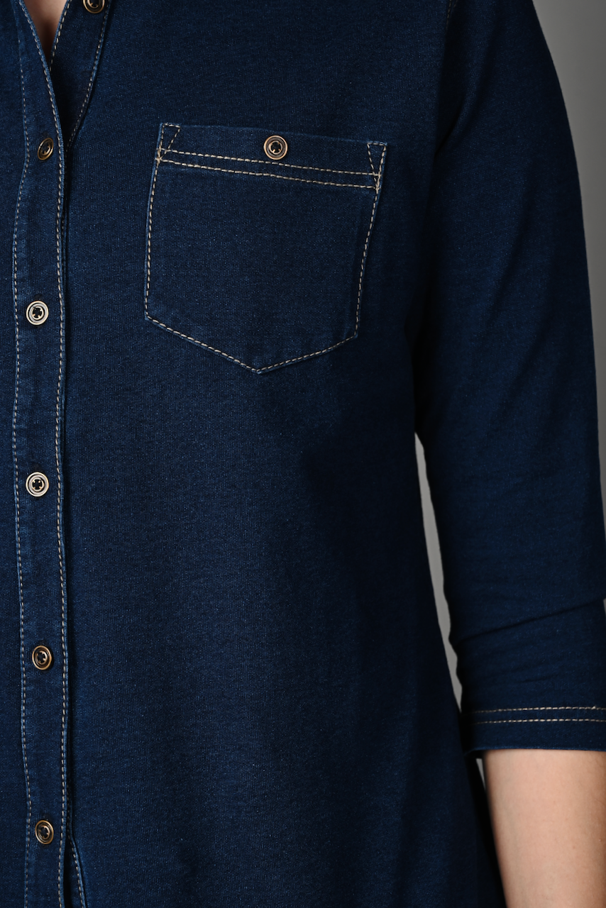 Denim Indigo Cotton Stretch Shirt