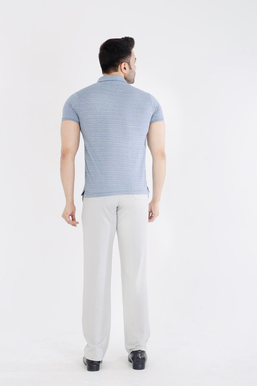Men's Blue Jacquard Cotton Tshirt