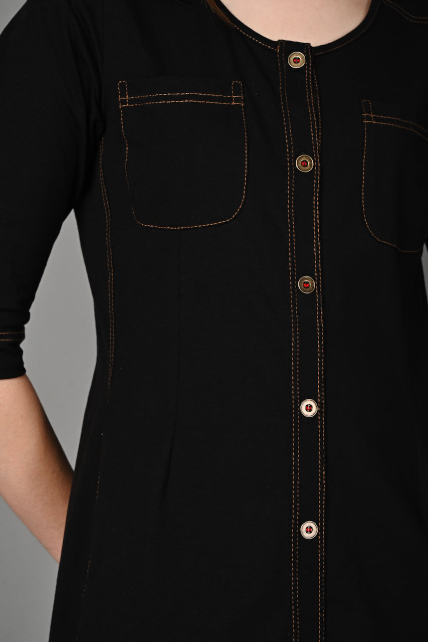 Black Stretch Round-neck Dress