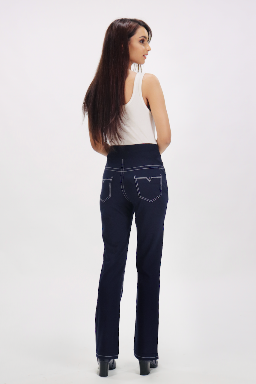 New Jeans - Stitch Solid Navy Cotton Stretch Pants