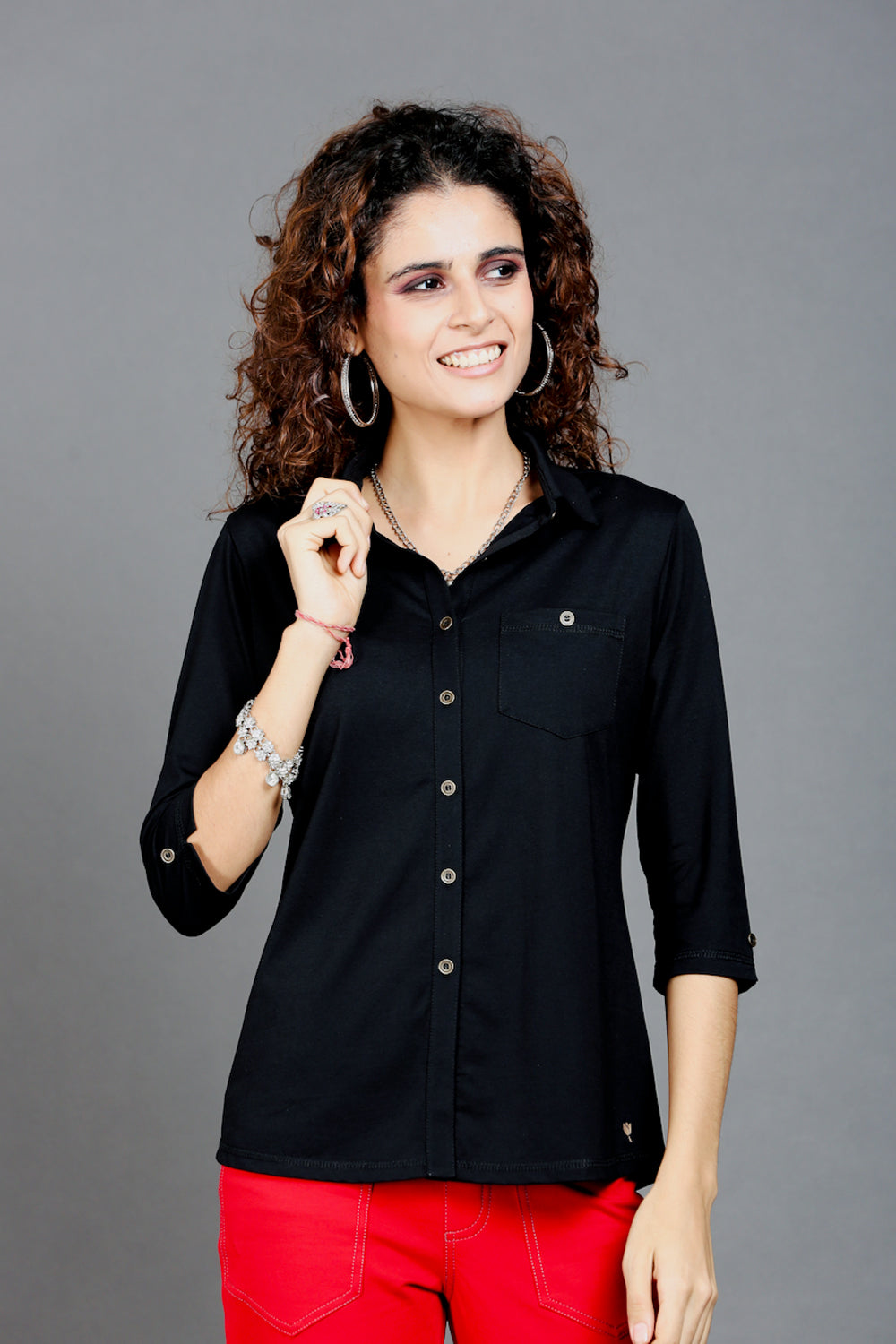 Plain Black Stretch Shirt