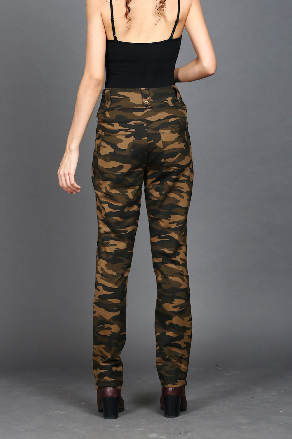 Khaki Stretch Camouflage Straight Fit Pants