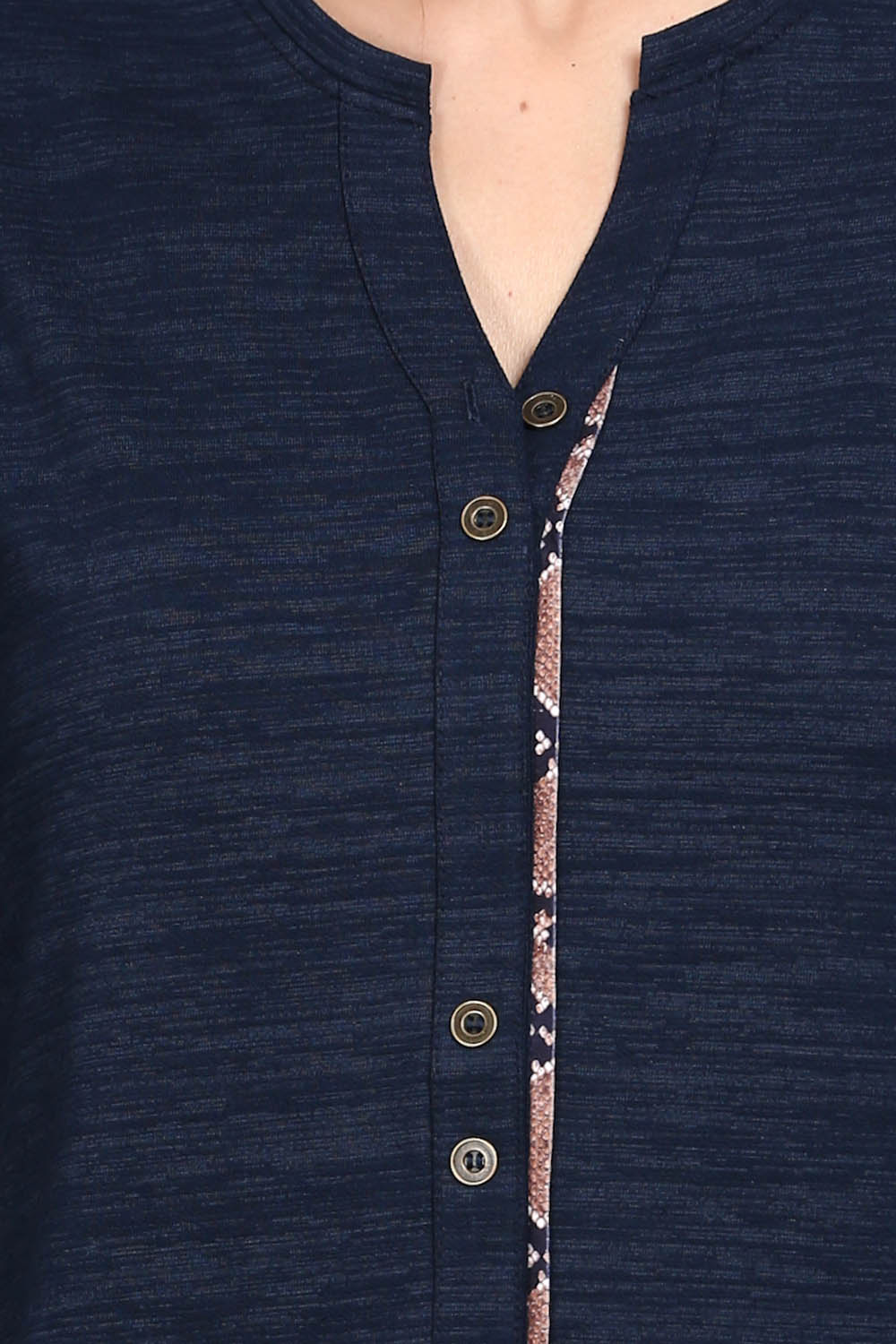 Navy Long Top with Animal Print Highlights