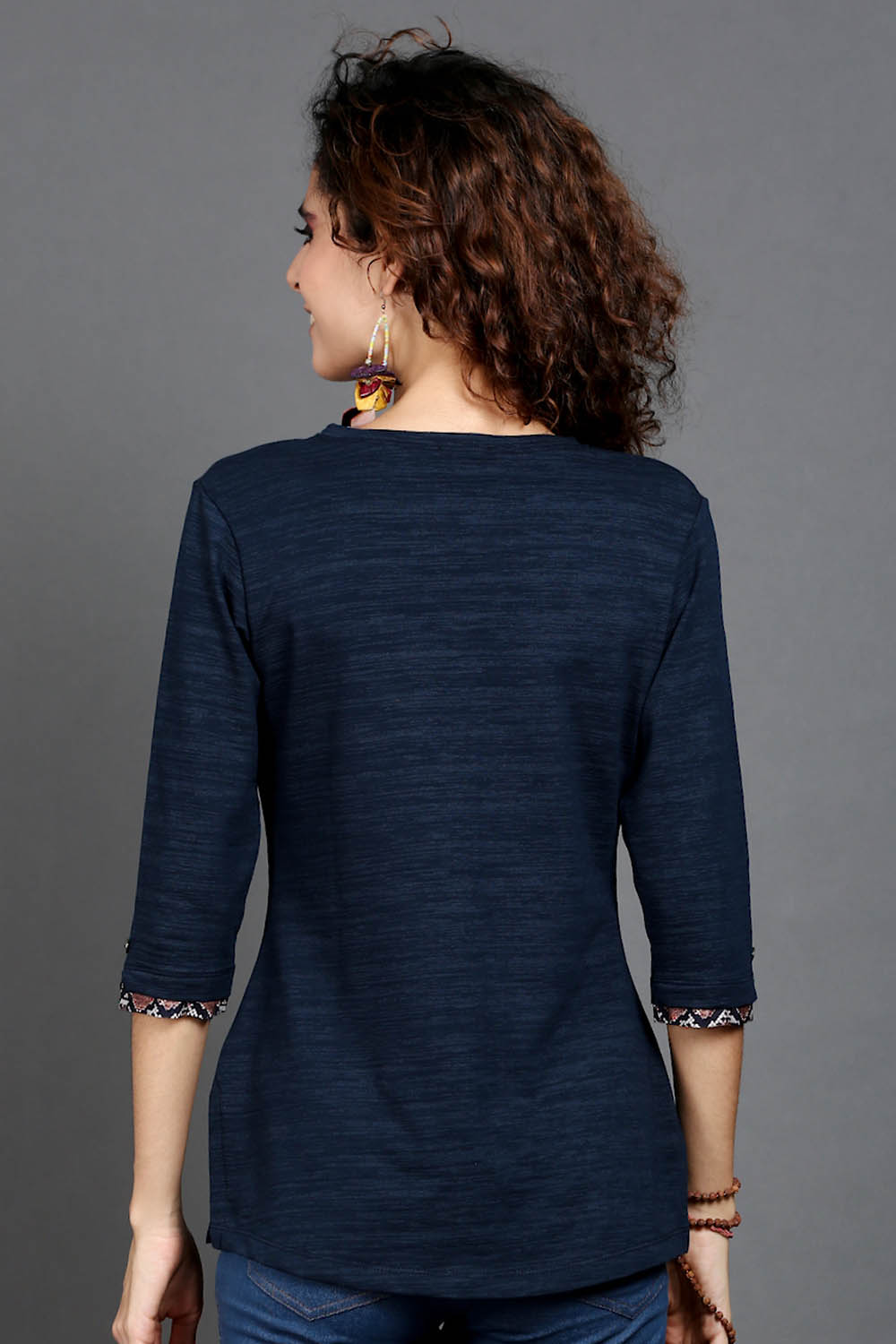 Navy Long Top with Animal Print Highlights