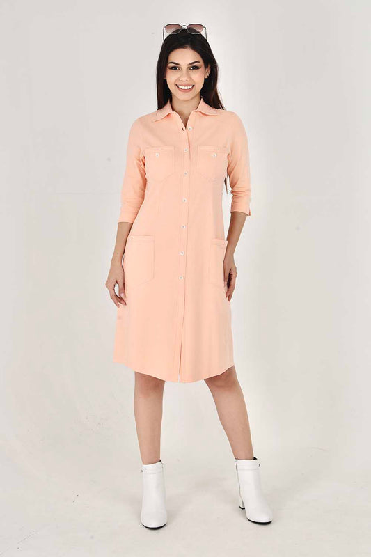 Peach Sporty Cotton Stretch Collar Dress