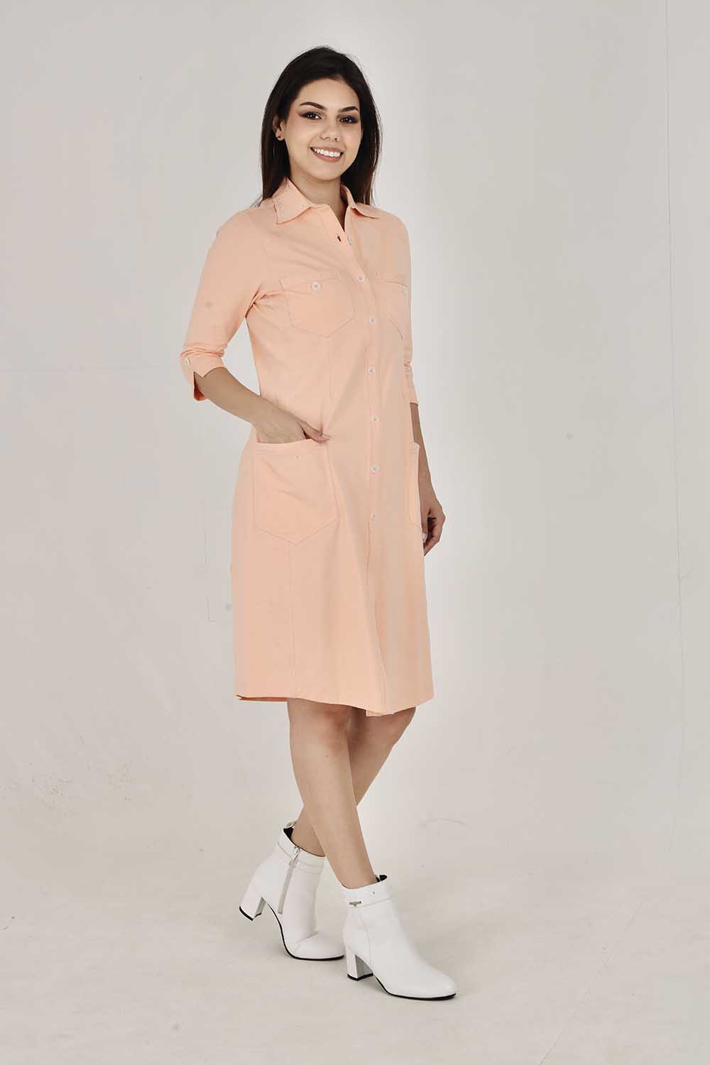 Peach Sporty Cotton Stretch Collar Dress