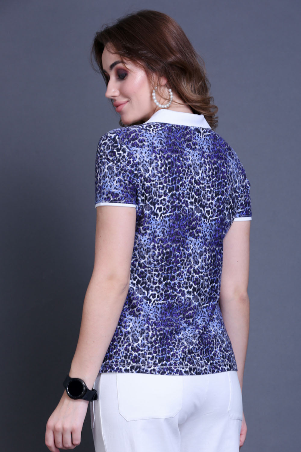 Purple Leopard Print Cotton T-Shirt with Swarovski Collar