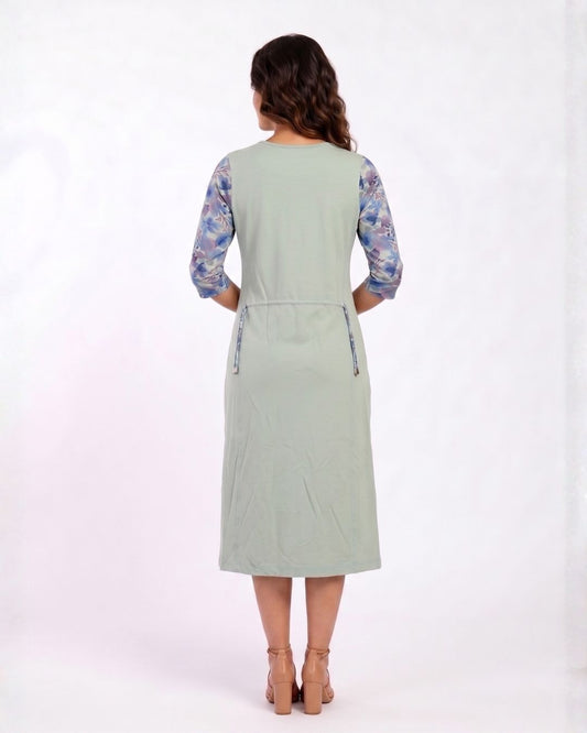 Light Olive Easy Fit Cotton Stretch Dress