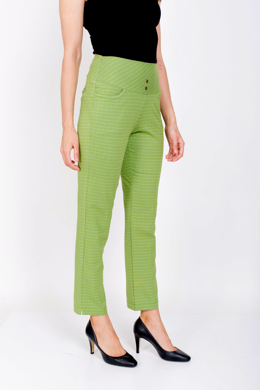 Bright Green Urban Checks Stretch Pants