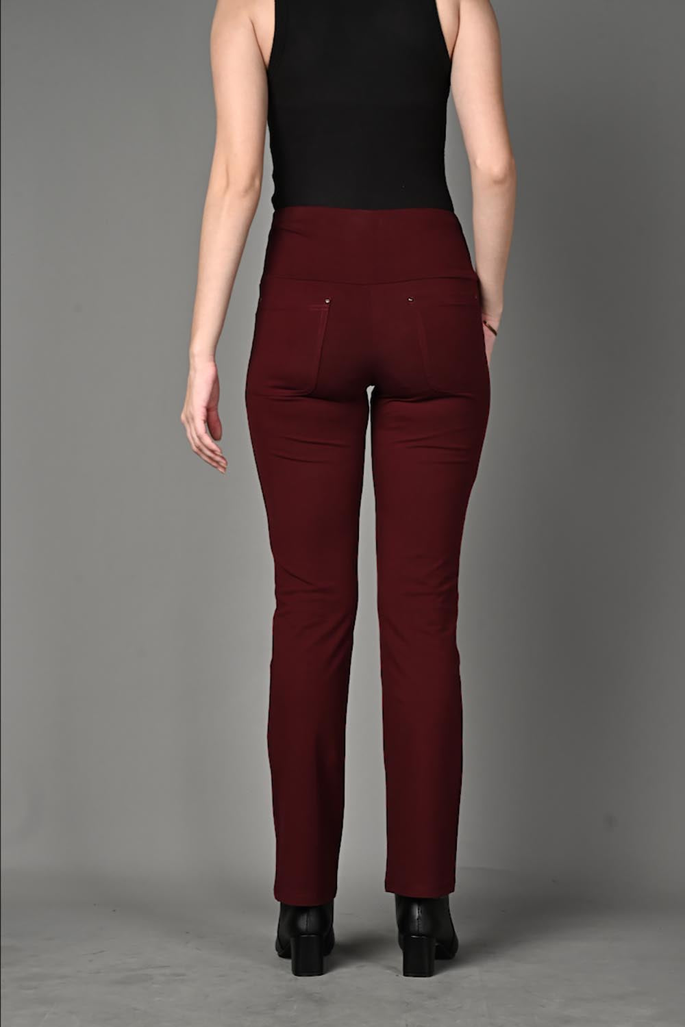 Wine Superior Cotton Stretch Flair Pants with Pockets