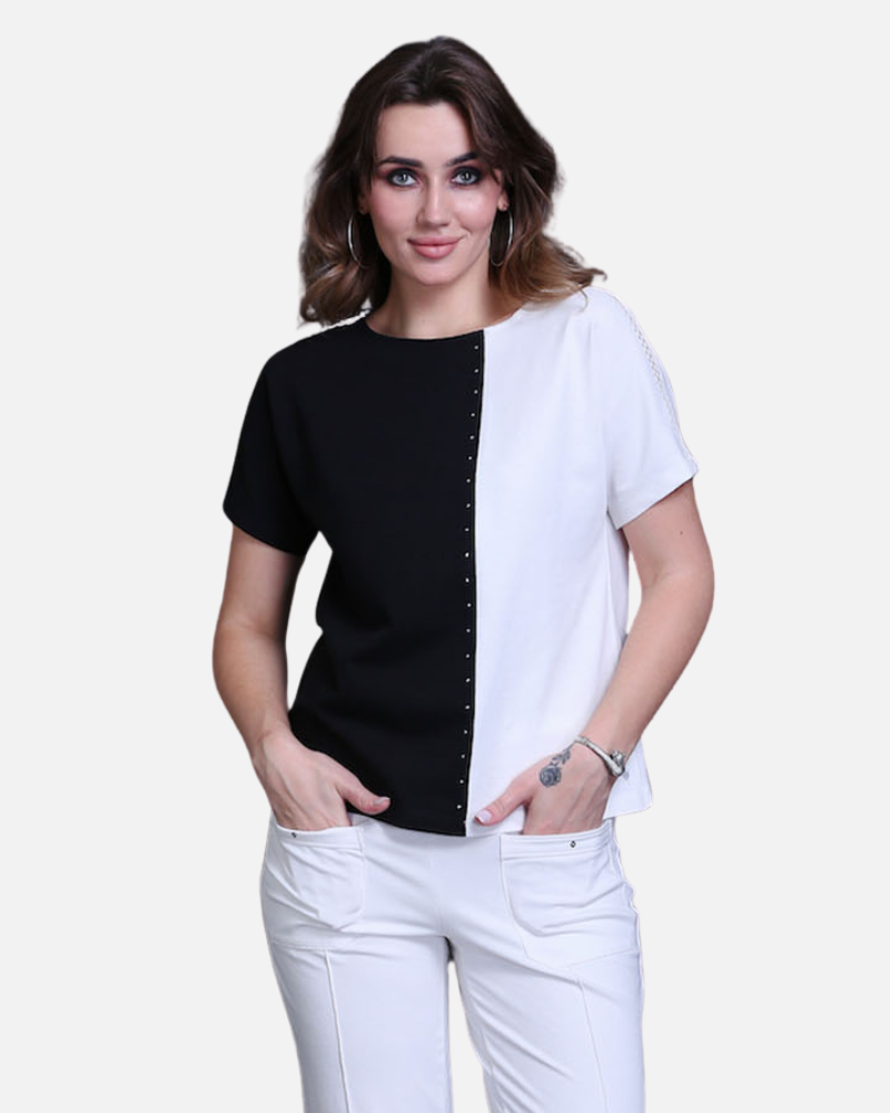 Black & White Cotton Stretch Dolman Sleeve Top