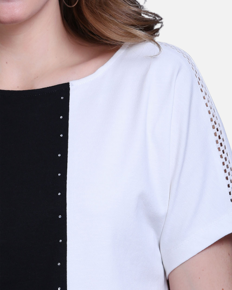 Black & White Cotton Stretch Dolman Sleeve Top