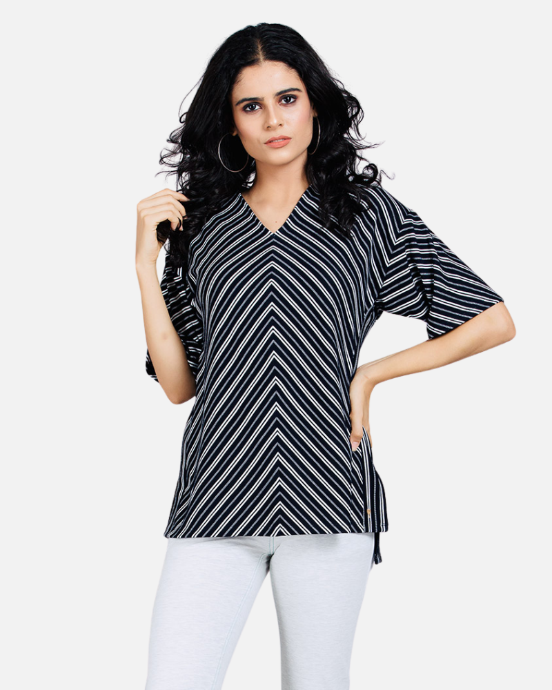 Black and White Striped Pattern Top
