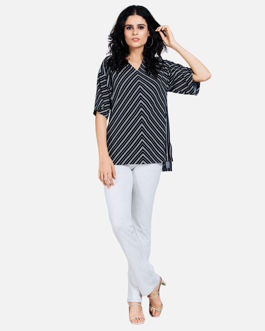 Black and White Striped Pattern Top