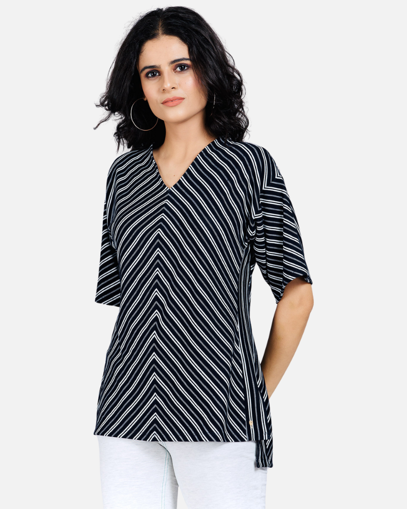 Black and White Striped Pattern Top