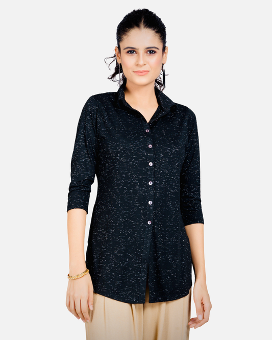 Black Sheen Stretch Long Shirt