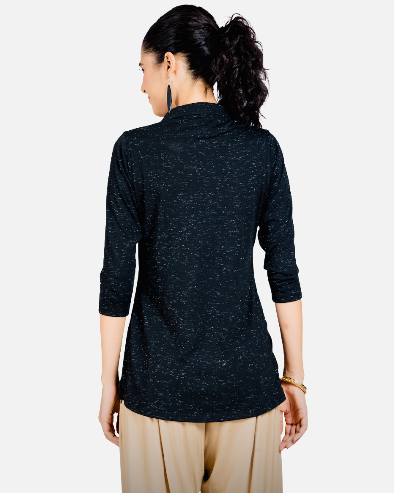 Black Sheen Stretch Long Shirt