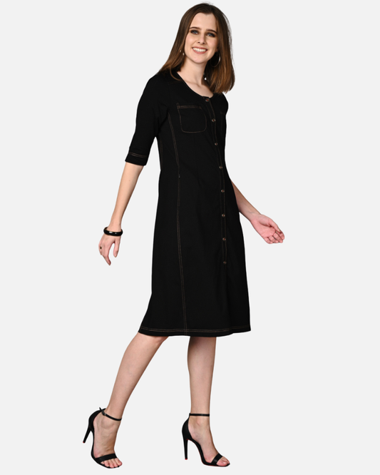 Black Stretch Round Neck Dress