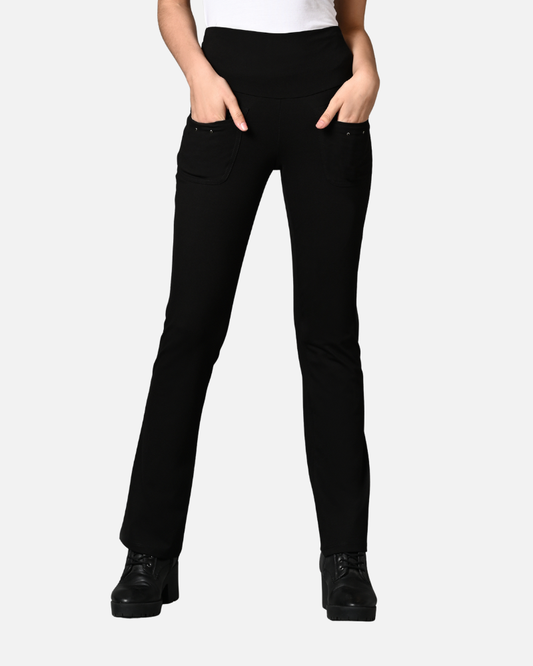 Black Superior Cotton Stretch Gentle Bootcut Pants