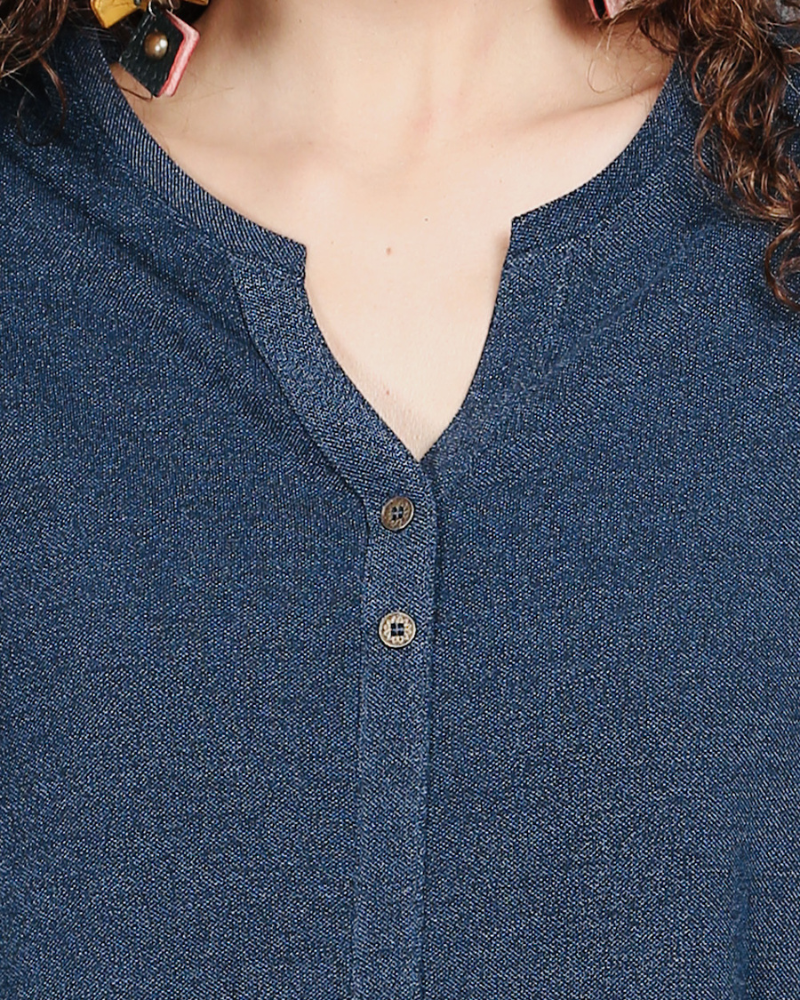 Blue Dual-Tone Long Stretch Shirt