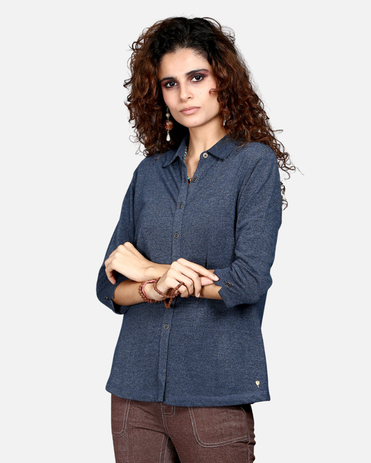 Blue Dual Tone Stretch Shirt