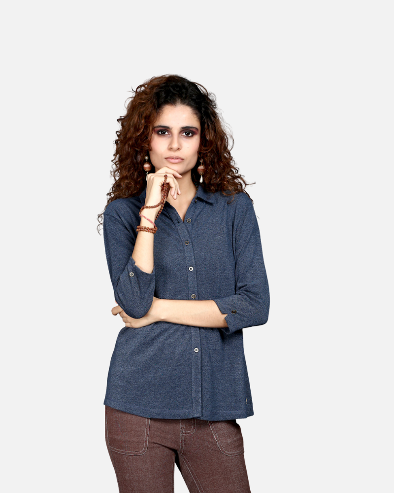 Blue Dual Tone Stretch Shirt