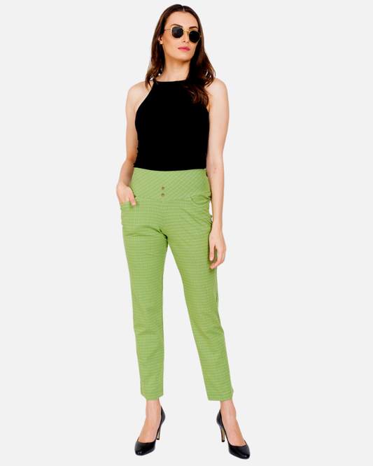 Bright Green Urban Checks Stretch Pants