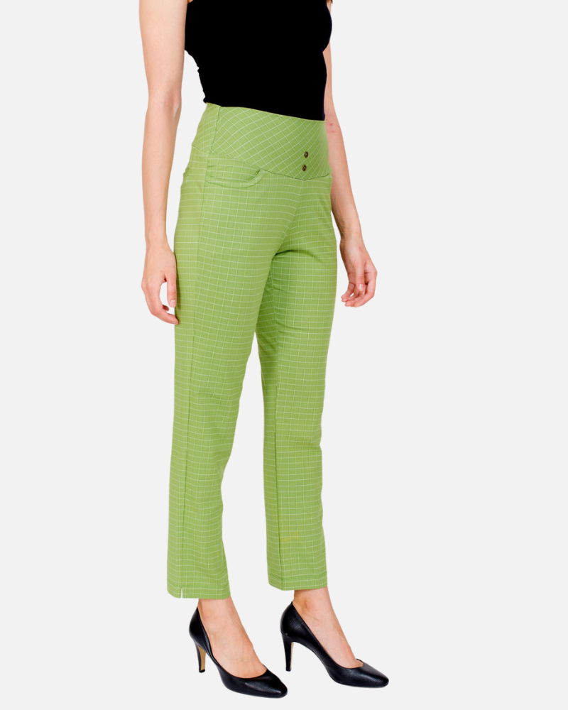 Bright Green Urban Checks Stretch Pants