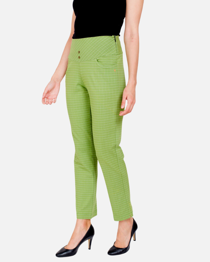 Bright Green Urban Checks Stretch Pants
