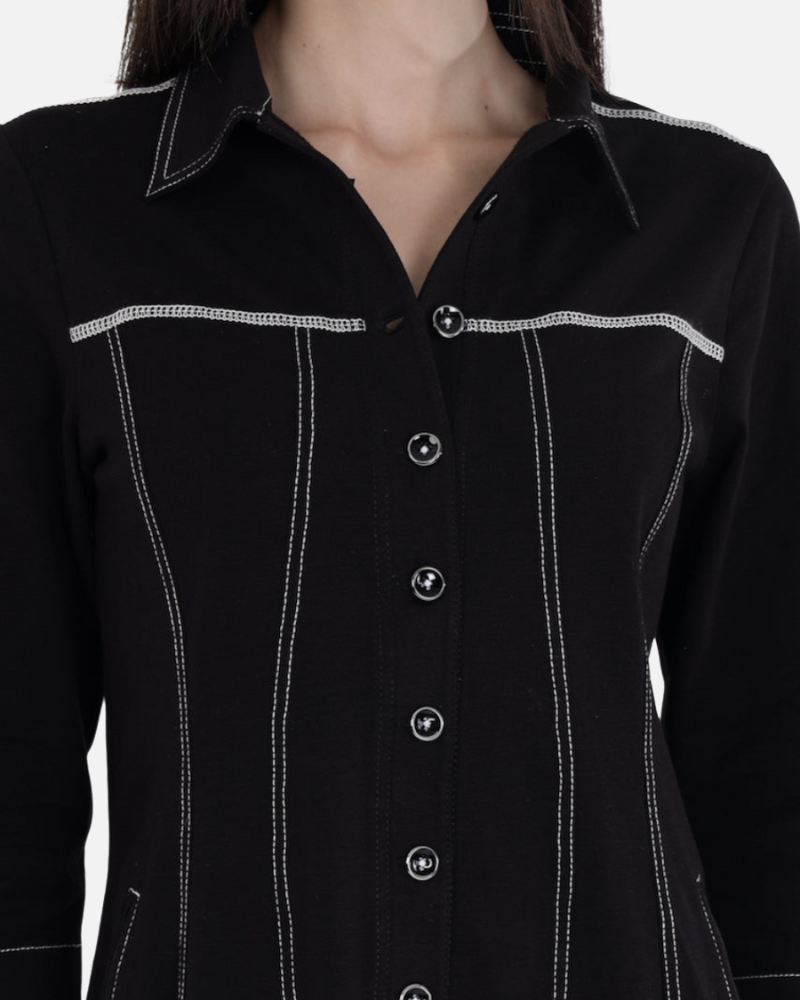 Classic Black Cotton Stretch Shirt Jacket