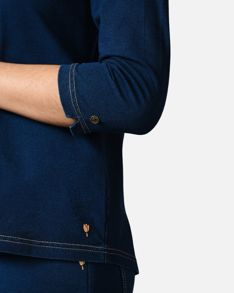 Denim Stretch Indigo V Neck Top