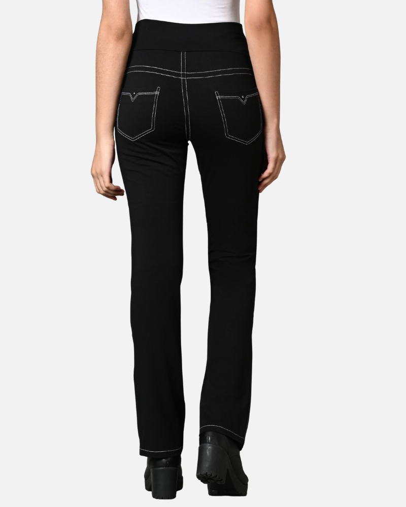 Double Stitch Solid Cotton Black Stretch Pants