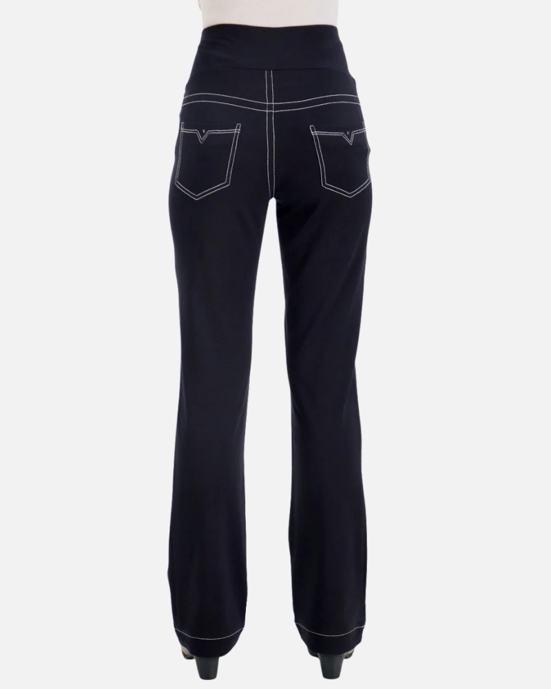 Double Stitch Black Cotton Stretch Pants