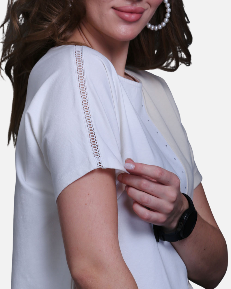 Fawn & White Cotton Stretch Dolman Sleeve Top