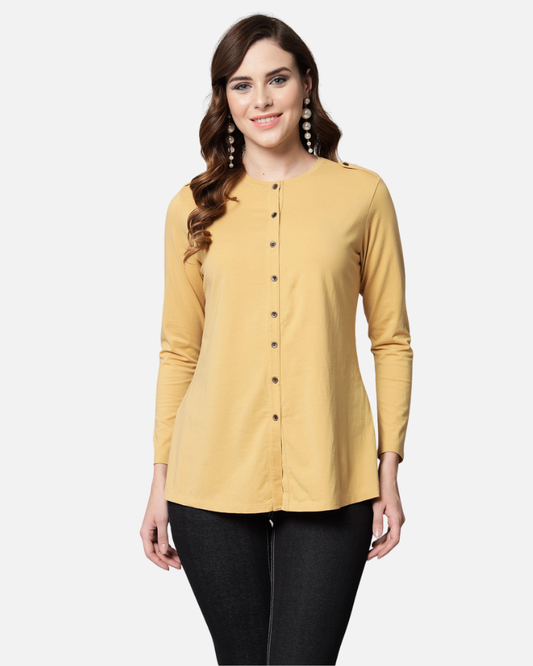 Fawn Long Round Neck Kurta Top