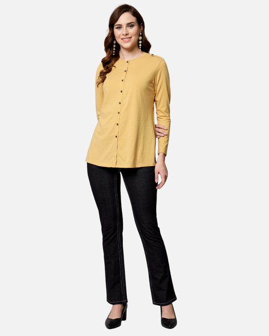 Fawn Long Round Neck Kurta Top