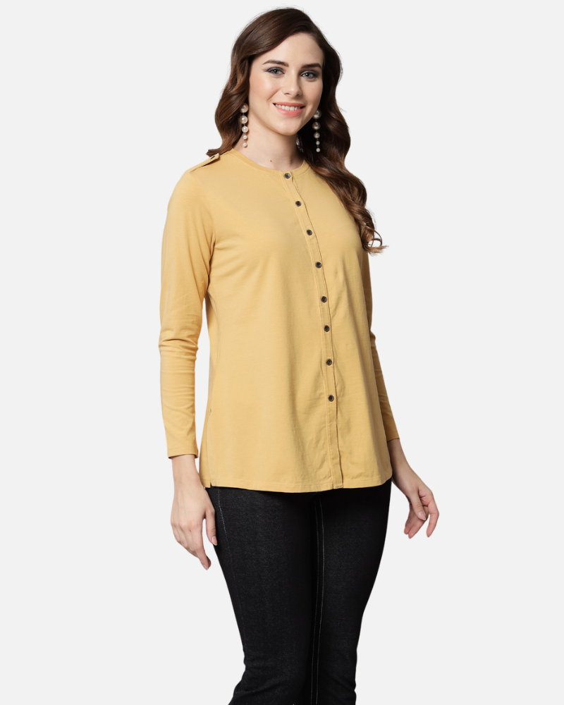 Fawn Long Round Neck Kurta Top